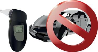 A car with a no sign and a thermometer next to it vector