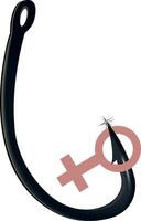 A fish hook with a female symbol on it vector