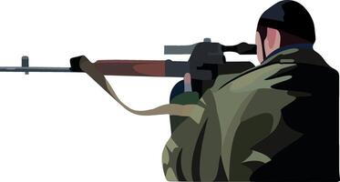 A man with a rifle is aiming at something vector