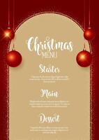 Elegant Christmas menu design with sparkles and hanging baubles vector