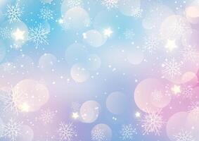 Pastel coloured Christmas background with snowflakes and bokeh lights vector