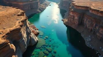 The canyon is surrounded by water and rocks photo