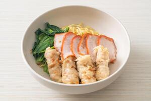 Barbecue Red Pork and Wonton Noodles with Soup photo