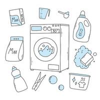 Set of laundry items in doodle style. Linear collection of laundry items. illustration. Isolated elements on a white background. vector