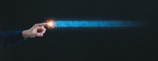 Technology Banner background of Digital Data flow concept. Neural network, AI Artificial intelligence for Big data technology and data science. Data scientist querying photo