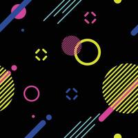 Retro seamless pattern with 80s design. Dark blue graphic design with yellow, cyan and pink elements. vector