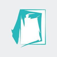 a stylized design that includes a rectangular frame with a vibrant turquoise color. The frame appears to be partially torn or ripped, creating a dynamic and artistic effect. vector
