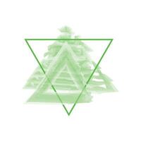 a layered triangular design in various shades of green. The outer triangle is outlined in a bold, bright green, creating a strong geometric frame. vector