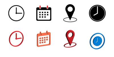 Date calendar icon, stopwatch timer icon. Address location icon illustration for infographics, websites, web design. vector