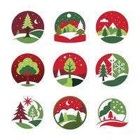 Set of Minimalist December Snowfall Evening vector