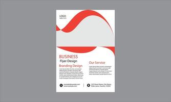business flyer design featuring a modern, clean layout with red and white tones. The top has a sleek wave design and placeholders for a logo and tagline. vector