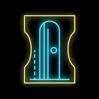 Blue and yellow neon pencil sharpener glowing on a black background vector