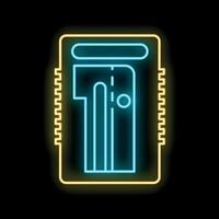 Neon game cartridge icon glowing on dark background vector