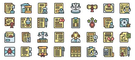 Notary public signing and authenticating document icons set in thin line style vector