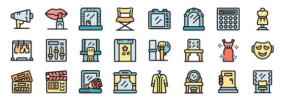 Backstage area icons set, dressing room thin line color icons vector