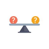 Balance scale comparing two question marks balancing perfectly on white background vector
