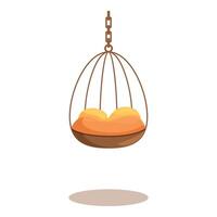 Hanging chair swinging from ceiling with orange cushions vector