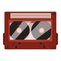 Red audio cassette tape lying horizontally vector