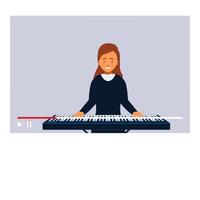 Woman playing electric piano keyboard synthesizer on video tutorial vector