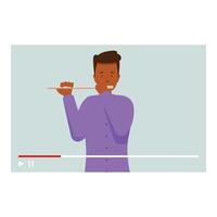 Musician playing flute on video tutorial vector