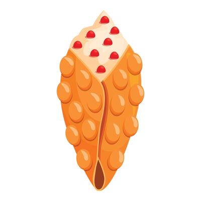 Hong kong waffle with whipped cream and red currant berries is lying on white background