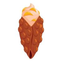 Delicious bubble waffle filled with cream and mango topping vector