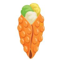 Bubble waffle with three scoops of ice cream holding up vector