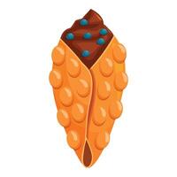 Bubble waffle filled with chocolate cream and blueberries is waiting to be eaten vector