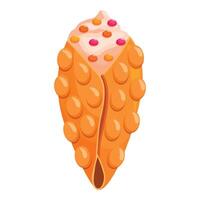 Bubble waffle with cream and candy sprinkles being held up vector
