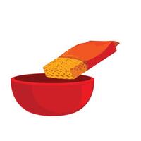 Brick of instant noodles being put in bowl vector