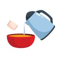 Preparing instant noodles with seasoning and boiling water from kettle vector
