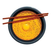 Bowl of ramen noodles with an egg and chopsticks resting on top vector