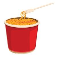 Red paper bucket with noodles being lifted with a fork vector