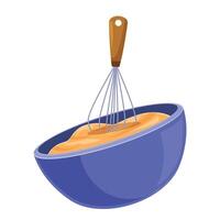Whisk mixing dough in a bowl for baking vector