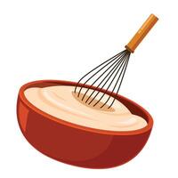 Whisk mixing dough in a bowl for baking vector