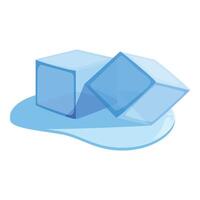Two melting ice cubes creating a puddle of water vector