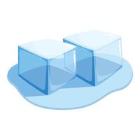 Two ice cubes melting on a puddle of water vector