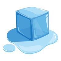 Blue ice cube melting leaving a puddle of water vector