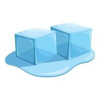 Two ice cubes melting on a puddle of water vector