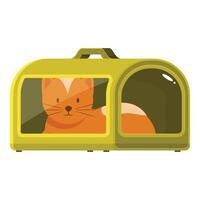 Ginger cat relaxing inside comfortable pet carrier for travel vector