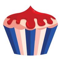 Delicious cupcake with red frosting dripping down in cartoon style vector