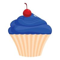 Delicious cupcake with blue icing and cherry on top vector