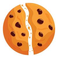 Round chocolate chip cookie breaking apart from top view vector