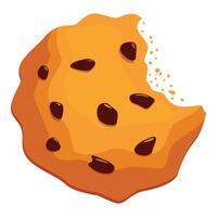 Cartoon icon of crunchy chocolate chip cookie with bite missing vector
