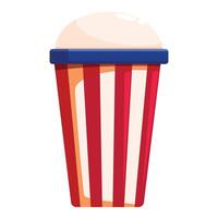 Classic red and white striped bucket overflowing with buttery popcorn vector