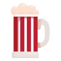 Red and white striped beer glass overflowing with foam vector