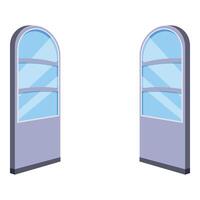 Empty glass showcase displaying products with arched top vector