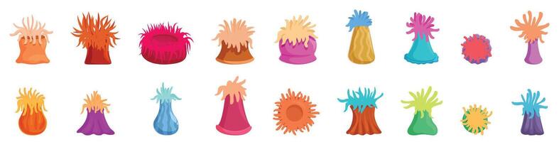 Actinia icons set. Colorful sea anemones showing different shapes and textures vector