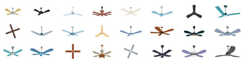 Ceiling fan icons set. Set of different ceiling fans rotating for cooling air in the room vector