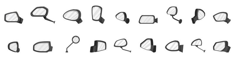 Side rear view mirror icons set. Set of realistic car rearview mirror icons showing different types and perspectives for safe driving vector